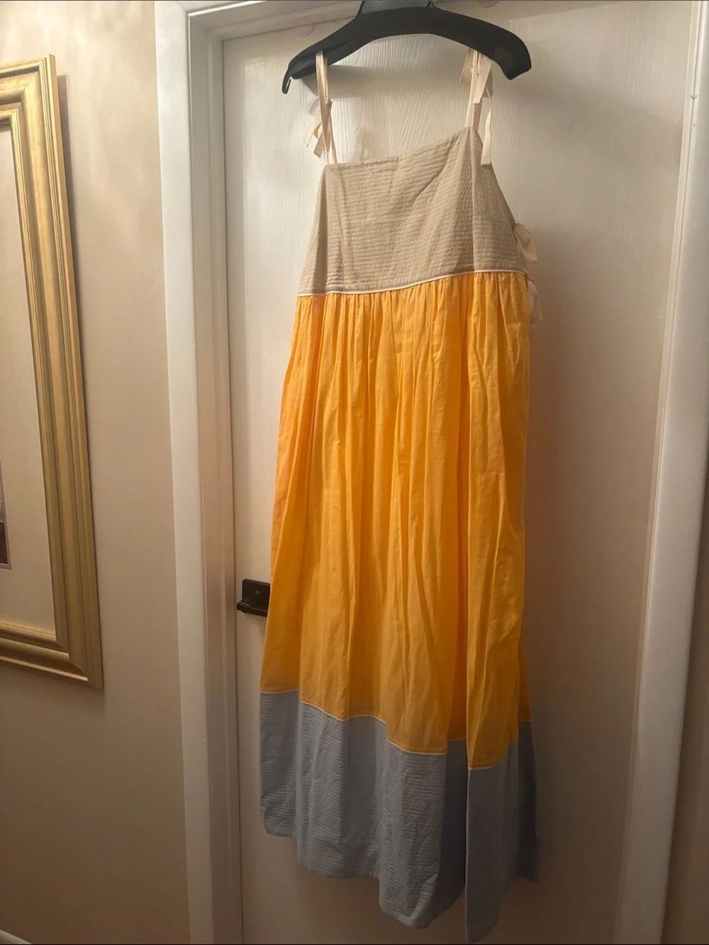 Tory Burch Yellow, Cream & Gray Colorblock Maxi Sundress